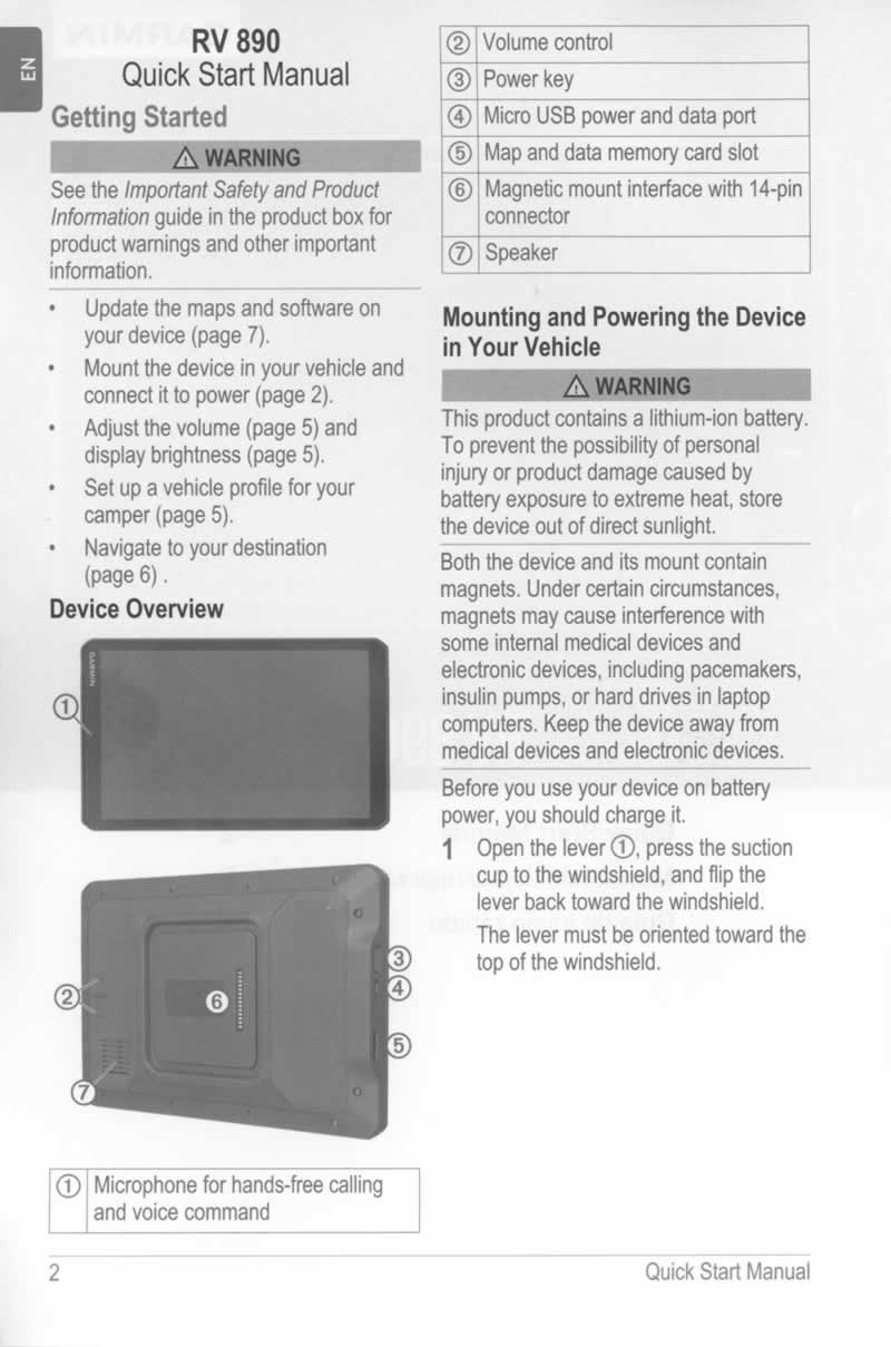 Garmin RV 890 Instruction Booklet page 1Page 2